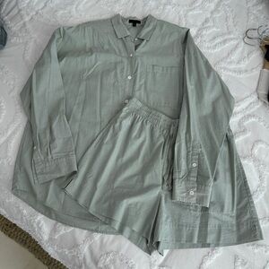 ATM Cotton Striped Shirt in Sage Green/White and shorts set, S/M